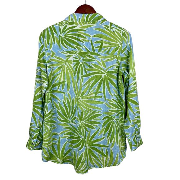 New Sigrid Olsen Linen Shirt Blue Green Leaf Print Button Front Women's M - Picture 3 of 7